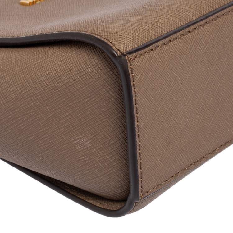 Pre Owned Michael Kors Dark Beige Leather Mini Selma Crossbody Bag