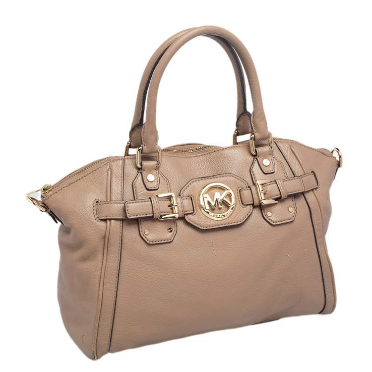 Pre Owned Michael Kors Beige Leather Hudson Satchel