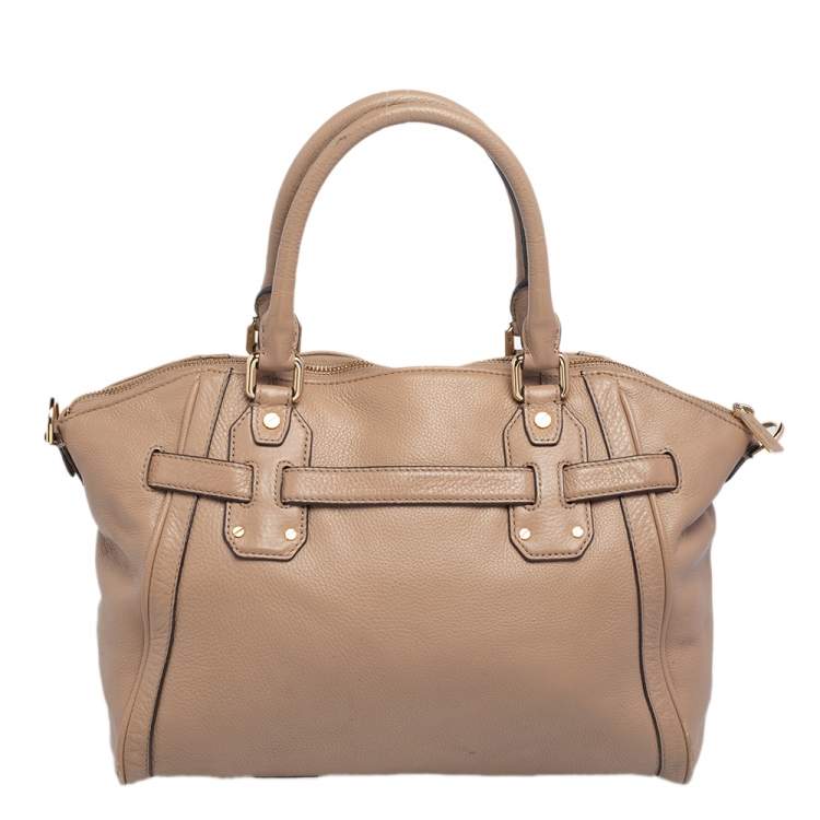 Pre Owned Michael Kors Beige Leather Hudson Satchel