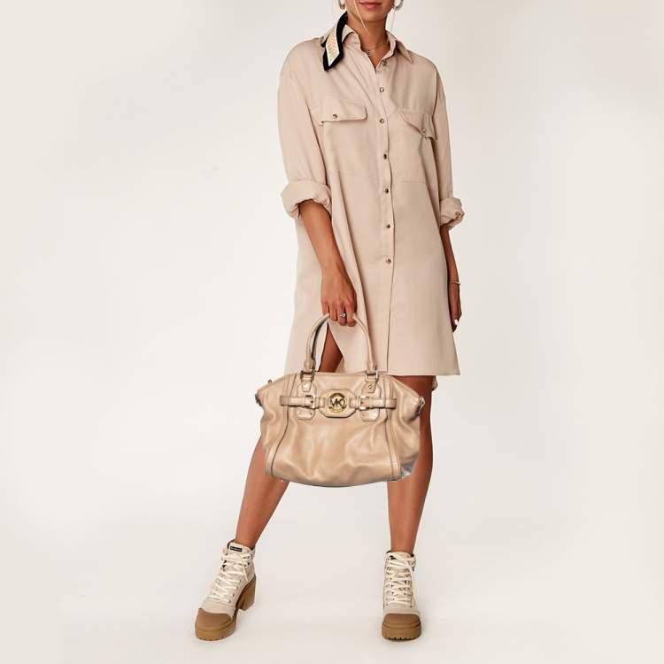 Pre Owned Michael Kors Beige Leather Hudson Satchel