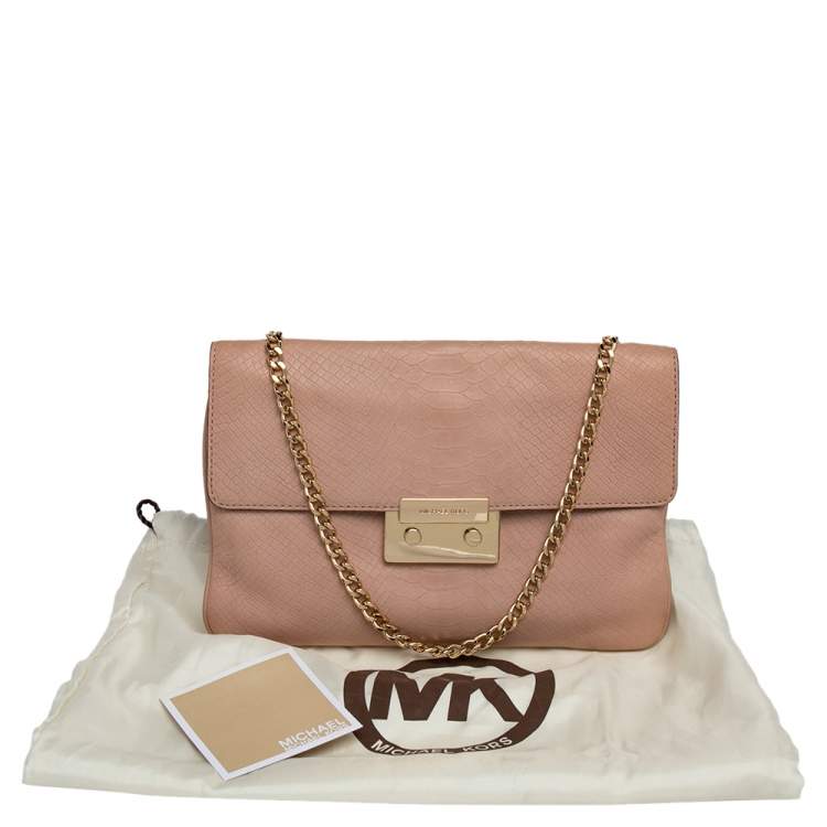 Pre Owned Michael Kors Pink Python Embossed Leather Pushlock Slim Flap Shoulder Bag