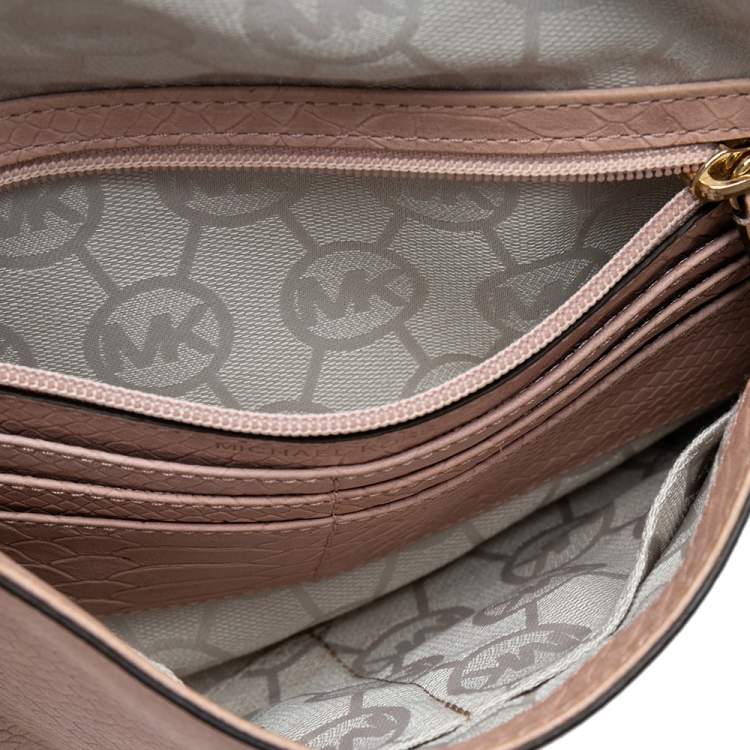 Pre Owned Michael Kors Pink Python Embossed Leather Pushlock Slim Flap Shoulder Bag