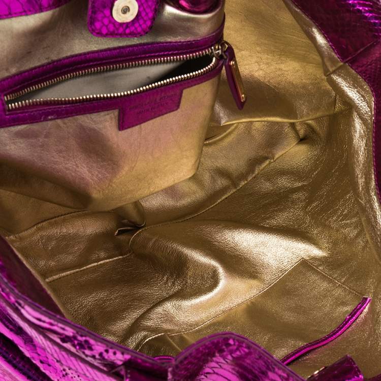 Pre Owned  Michael Kors Metallic Pink Python Embossed Beverly Shoulder Bag