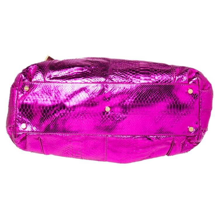 Pre Owned  Michael Kors Metallic Pink Python Embossed Beverly Shoulder Bag