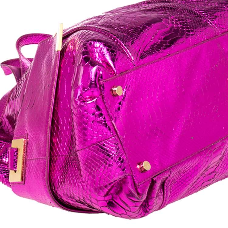 Pre Owned  Michael Kors Metallic Pink Python Embossed Beverly Shoulder Bag