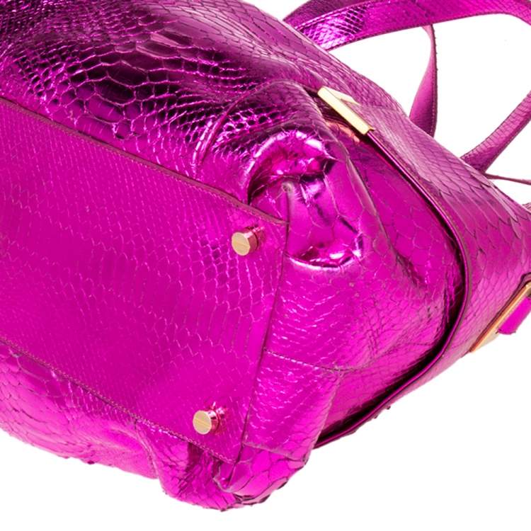 Pre Owned  Michael Kors Metallic Pink Python Embossed Beverly Shoulder Bag