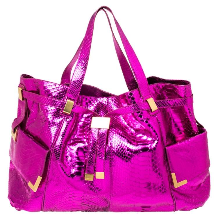 Pre Owned  Michael Kors Metallic Pink Python Embossed Beverly Shoulder Bag