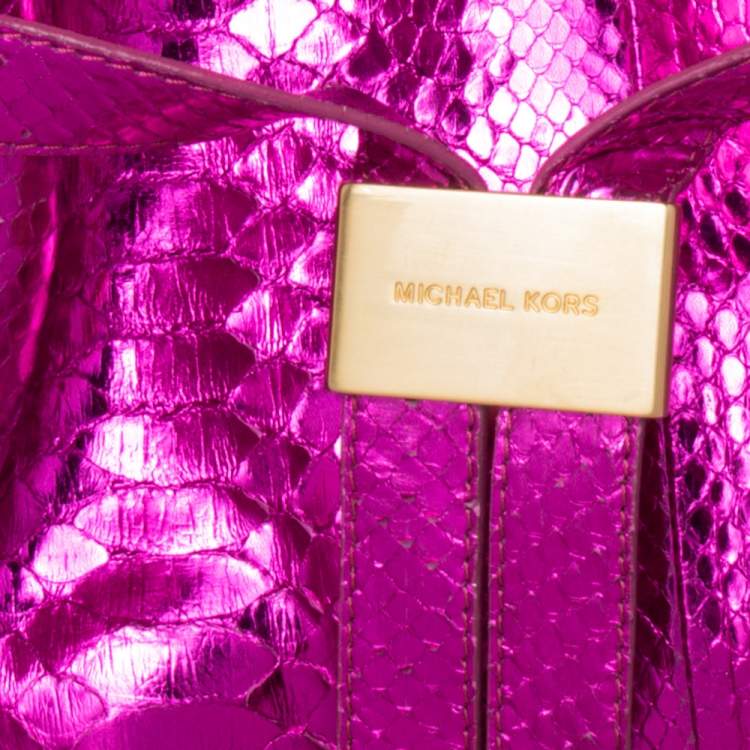 Pre Owned  Michael Kors Metallic Pink Python Embossed Beverly Shoulder Bag