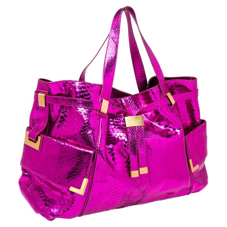 Pre Owned  Michael Kors Metallic Pink Python Embossed Beverly Shoulder Bag