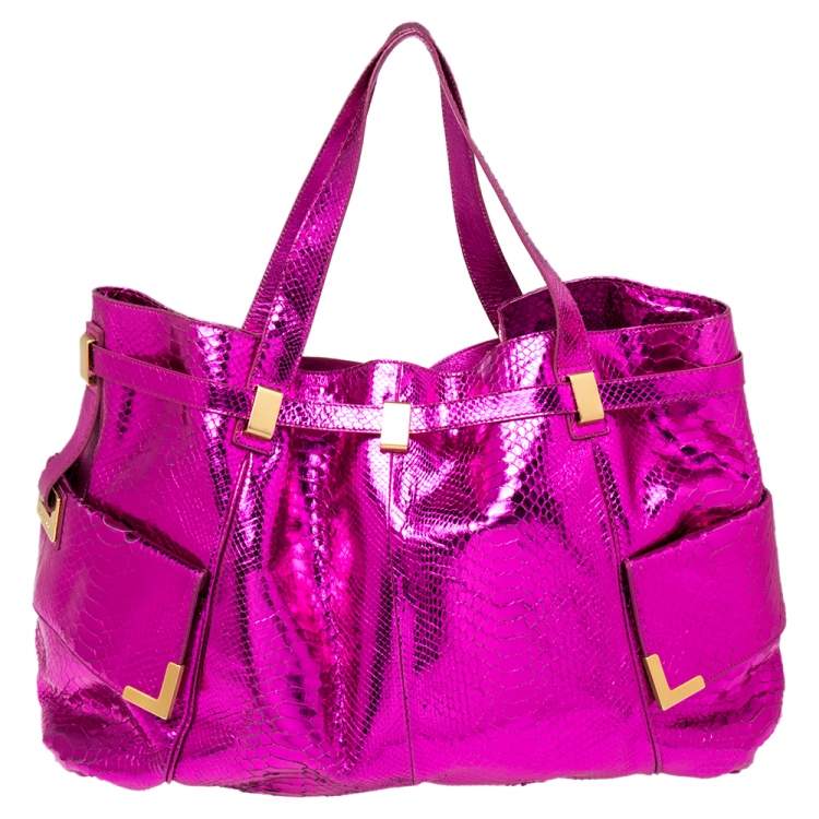 Pre Owned  Michael Kors Metallic Pink Python Embossed Beverly Shoulder Bag