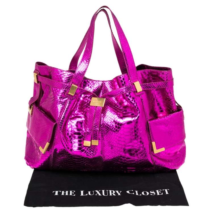 Pre Owned  Michael Kors Metallic Pink Python Embossed Beverly Shoulder Bag