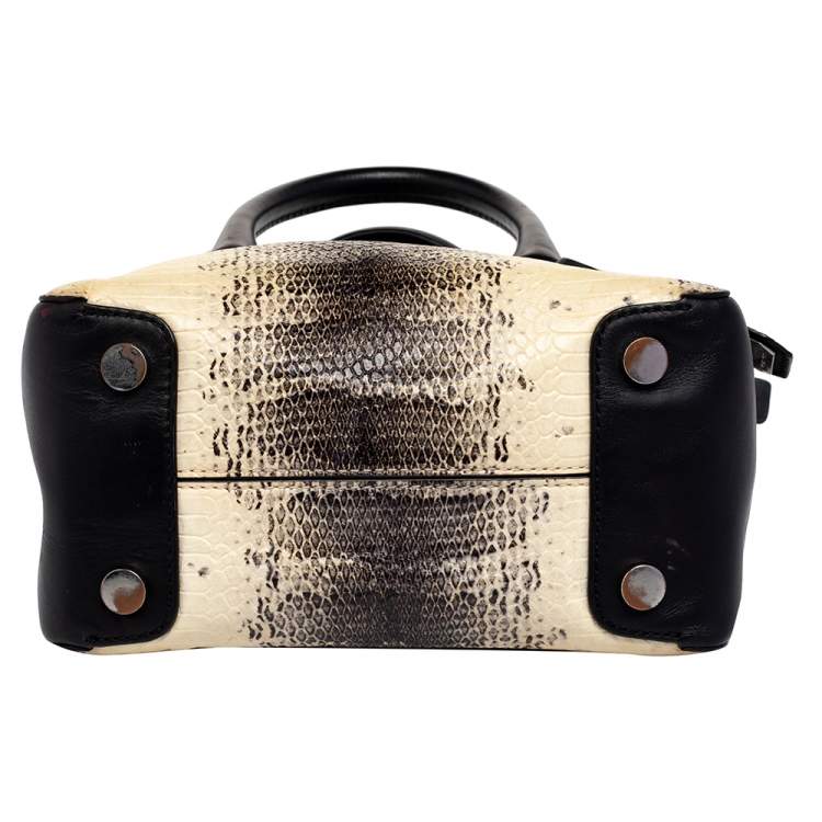 Pre Owned Michael Kors Beige/Black Python Embossed And Leather Satchel