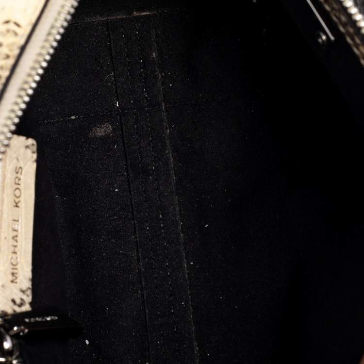 Pre Owned Michael Kors Beige/Black Python Embossed And Leather Satchel
