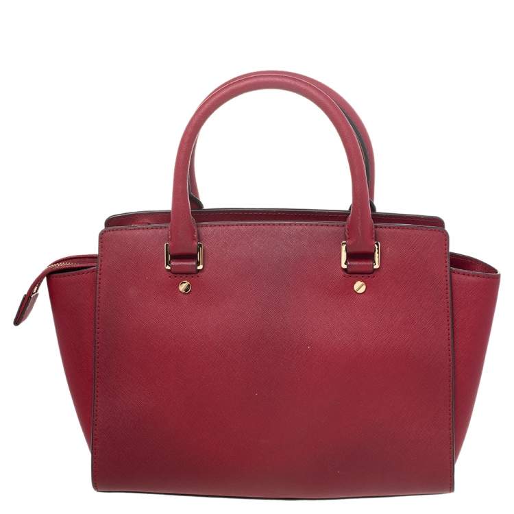 Pre Owned MICHAEL Michael Kors Red Leather Medium Selma Satchel
