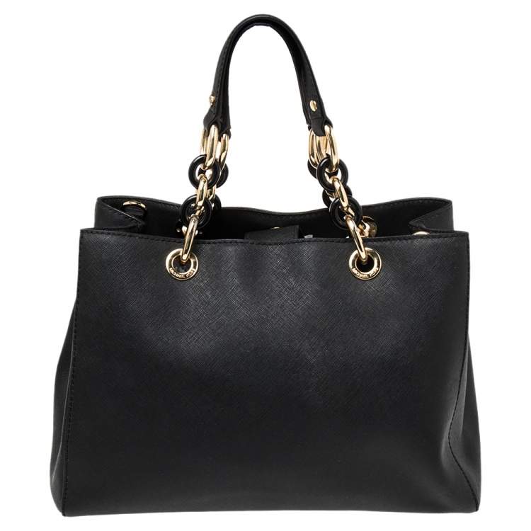 Pre Owned MICHAEL Michael Kors Black Leather Medium Cynthia Tote