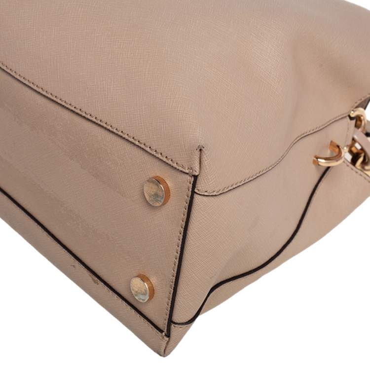 Pre Owned Michael Kors Light Beige Saffiano Leather Large Portia Shoulder Bag