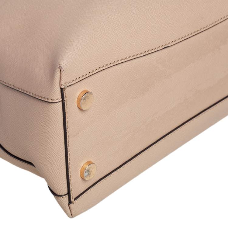 Pre Owned Michael Kors Light Beige Saffiano Leather Large Portia Shoulder Bag