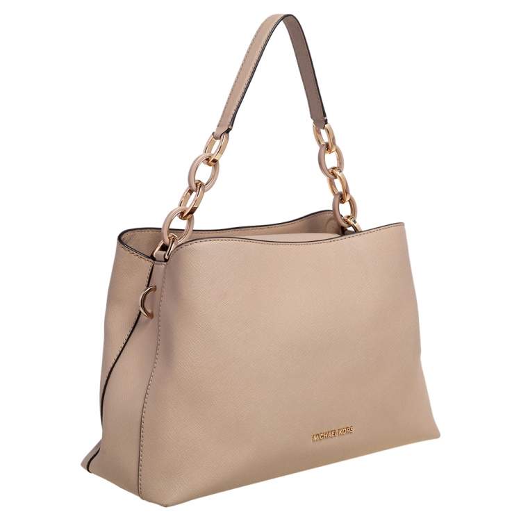 Pre Owned Michael Kors Light Beige Saffiano Leather Large Portia Shoulder Bag
