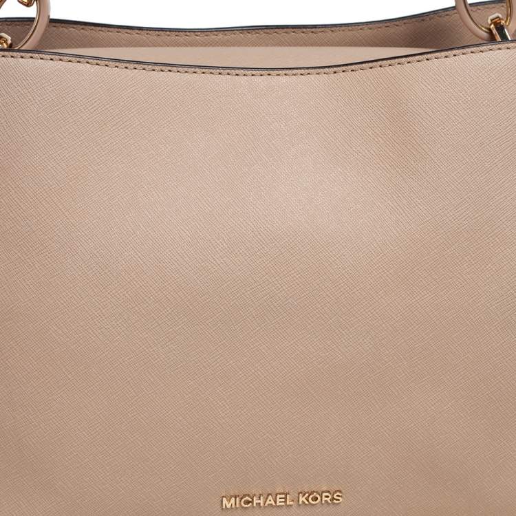 Pre Owned Michael Kors Light Beige Saffiano Leather Large Portia Shoulder Bag