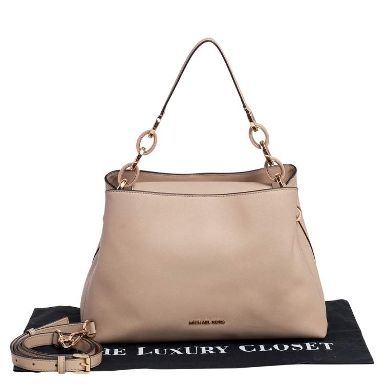 Pre Owned Michael Kors Light Beige Saffiano Leather Large Portia Shoulder Bag