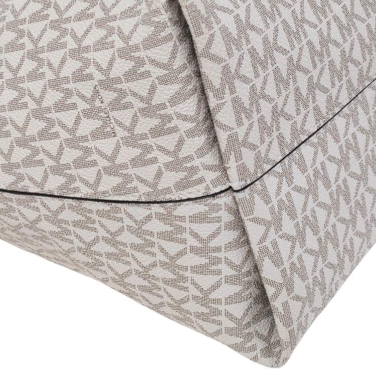 Pre Owned Michael Kors White/Brown Signature Canvas And Leather Large Downtown Astor Shoulder Bag