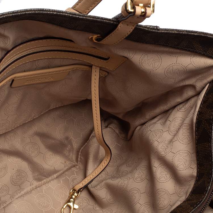 Pre Owned MICHAEL Michael Kors Brown Signature Coated Canvas And Leather Jet Set Tote