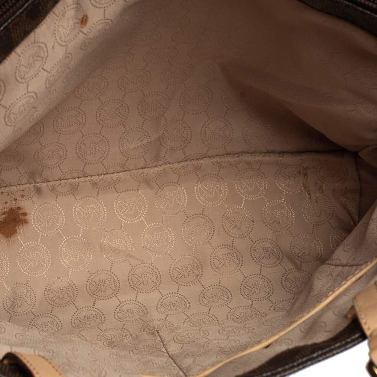 Pre Owned MICHAEL Michael Kors Brown Signature Coated Canvas And Leather Jet Set Tote