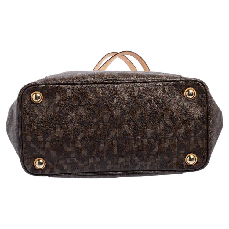 Pre Owned MICHAEL Michael Kors Brown Signature Coated Canvas And Leather Jet Set Tote