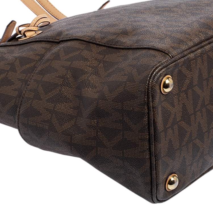 Pre Owned MICHAEL Michael Kors Brown Signature Coated Canvas And Leather Jet Set Tote