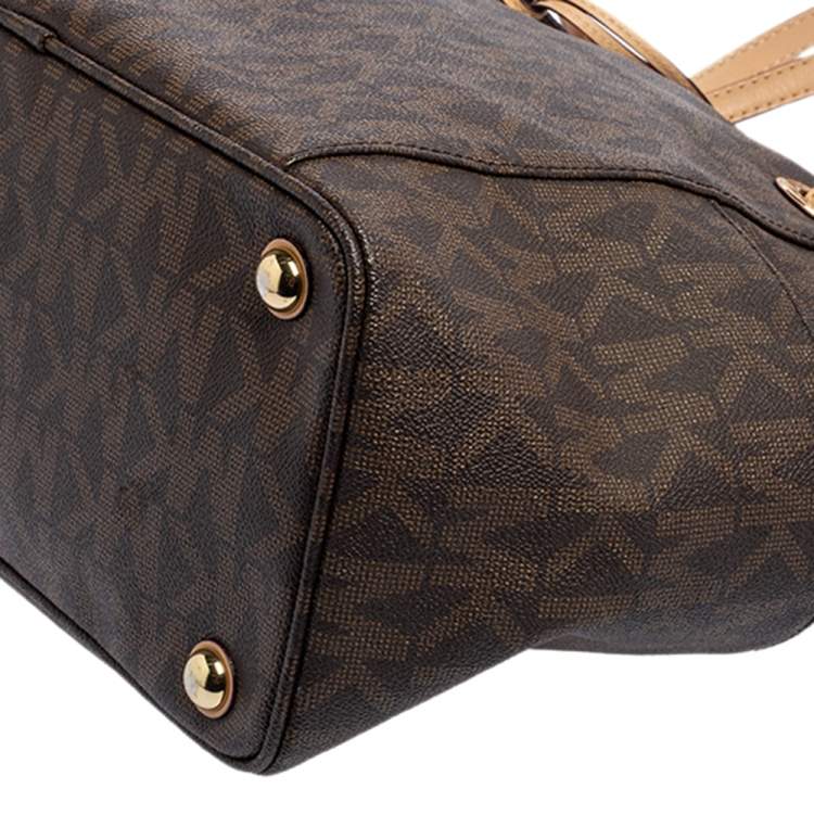 Pre Owned MICHAEL Michael Kors Brown Signature Coated Canvas And Leather Jet Set Tote