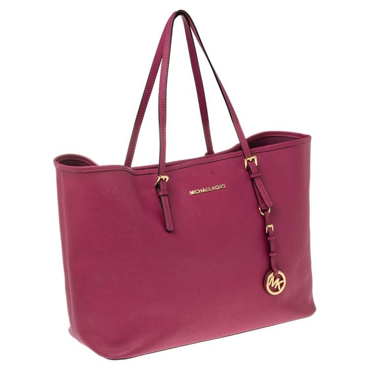 Pre Owned Michael Kors Purple Leather Large Jet Set Travel Tote