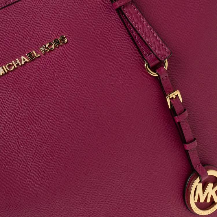 Pre Owned Michael Kors Purple Leather Large Jet Set Travel Tote