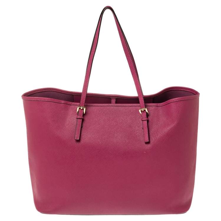 Pre Owned Michael Kors Purple Leather Large Jet Set Travel Tote