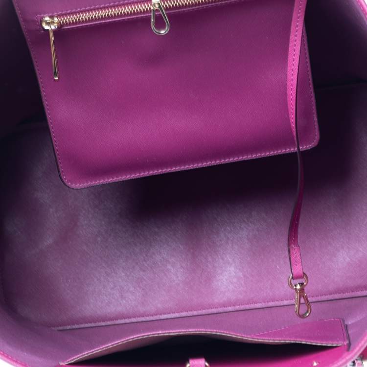 Pre Owned Michael Kors Purple Leather Large Jet Set Travel Tote