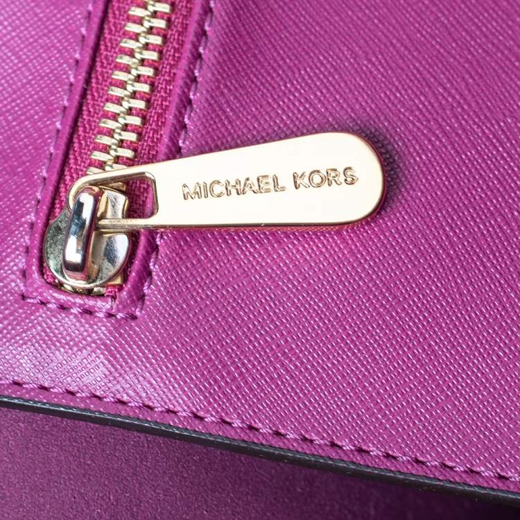 Pre Owned Michael Kors Purple Leather Large Jet Set Travel Tote