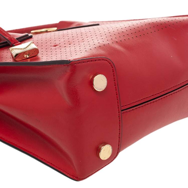 Pre Owned Michael Kors Red Perforated Leather Mini Mercer Tote