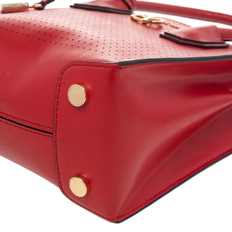 Pre Owned Michael Kors Red Perforated Leather Mini Mercer Tote