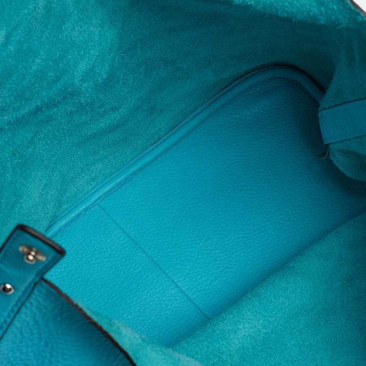 Pre Owned Michael Kors Aqua Blue Leather Large Colgate Grab Tote