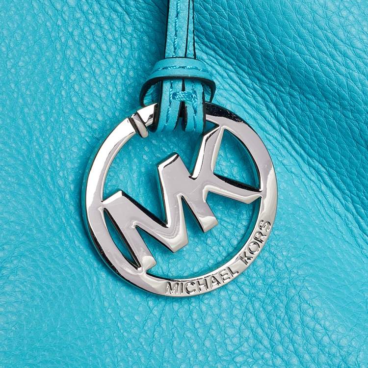 Pre Owned Michael Kors Aqua Blue Leather Large Colgate Grab Tote