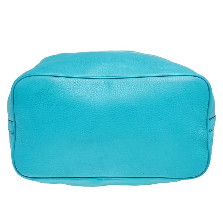 Pre Owned Michael Kors Aqua Blue Leather Large Colgate Grab Tote