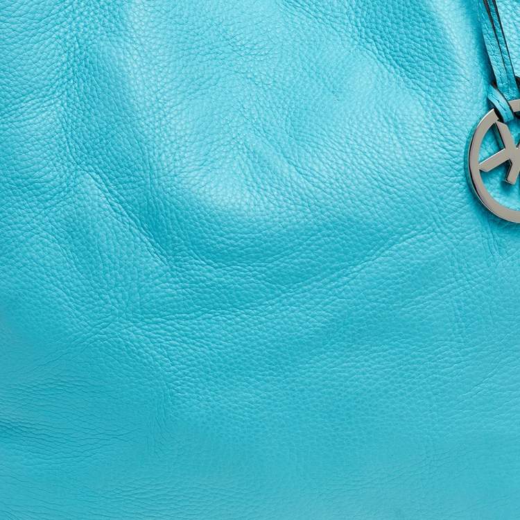 Pre Owned Michael Kors Aqua Blue Leather Large Colgate Grab Tote