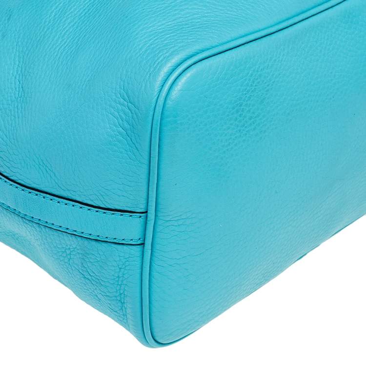 Pre Owned Michael Kors Aqua Blue Leather Large Colgate Grab Tote