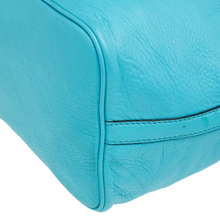 Pre Owned Michael Kors Aqua Blue Leather Large Colgate Grab Tote