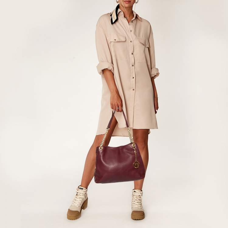 Pre Owned MICHAEL Michael Kors Burgundy Leather Jet Set Chain Shoulder Bag