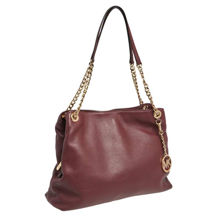 Pre Owned MICHAEL Michael Kors Burgundy Leather Jet Set Chain Shoulder Bag