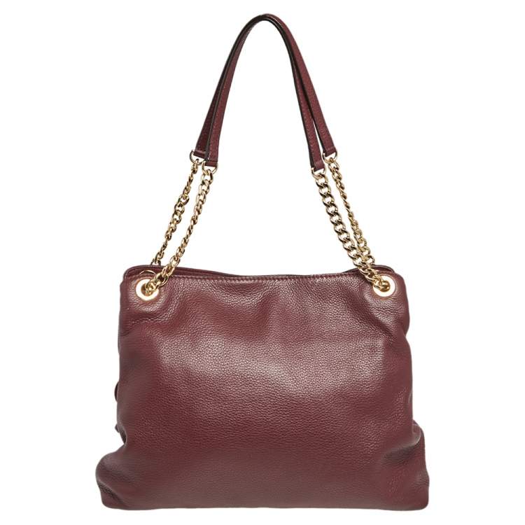 Pre Owned MICHAEL Michael Kors Burgundy Leather Jet Set Chain Shoulder Bag