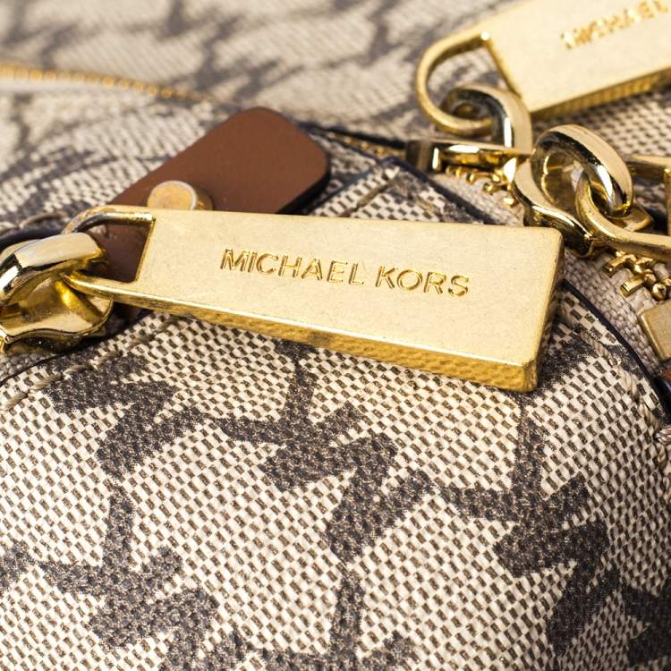 Pre Owned Michael Kors Beige Signature Coated Canvas Medium Abbey Backpack