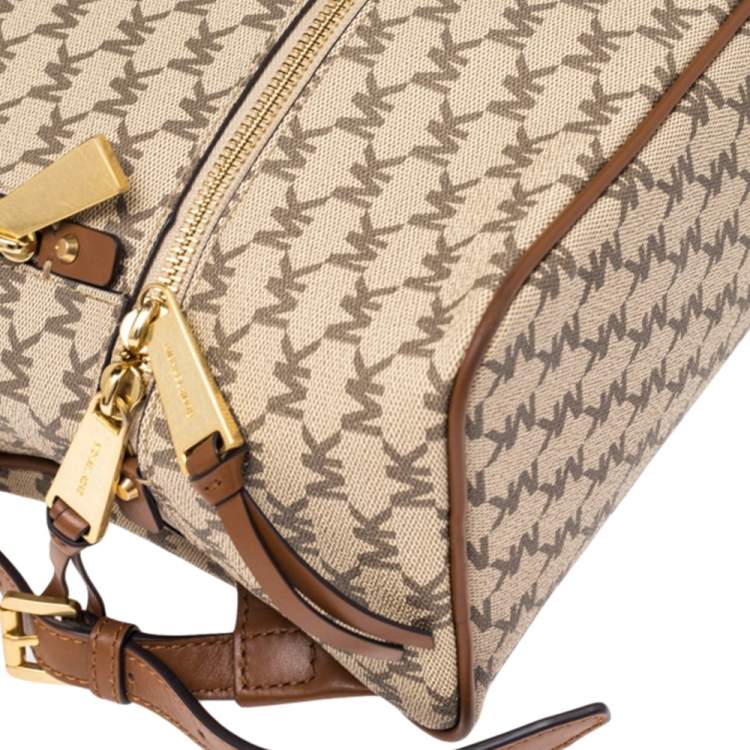 Pre Owned Michael Kors Beige Signature Coated Canvas Medium Abbey Backpack