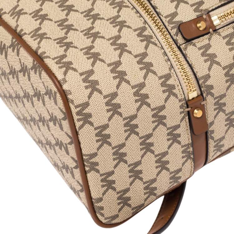 Pre Owned Michael Kors Beige Signature Coated Canvas Medium Abbey Backpack