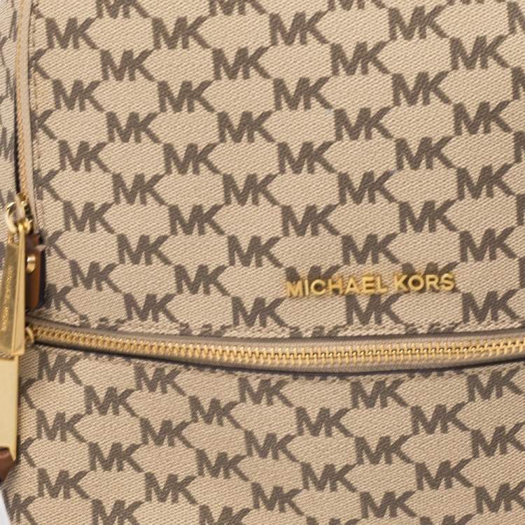 Pre Owned Michael Kors Beige Signature Coated Canvas Medium Abbey Backpack